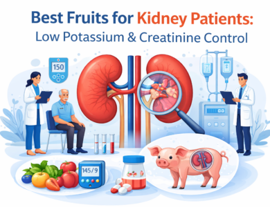 Best fruits for kidney patients showing low potassium fruits and kidney health illustration for managing creatinine levels